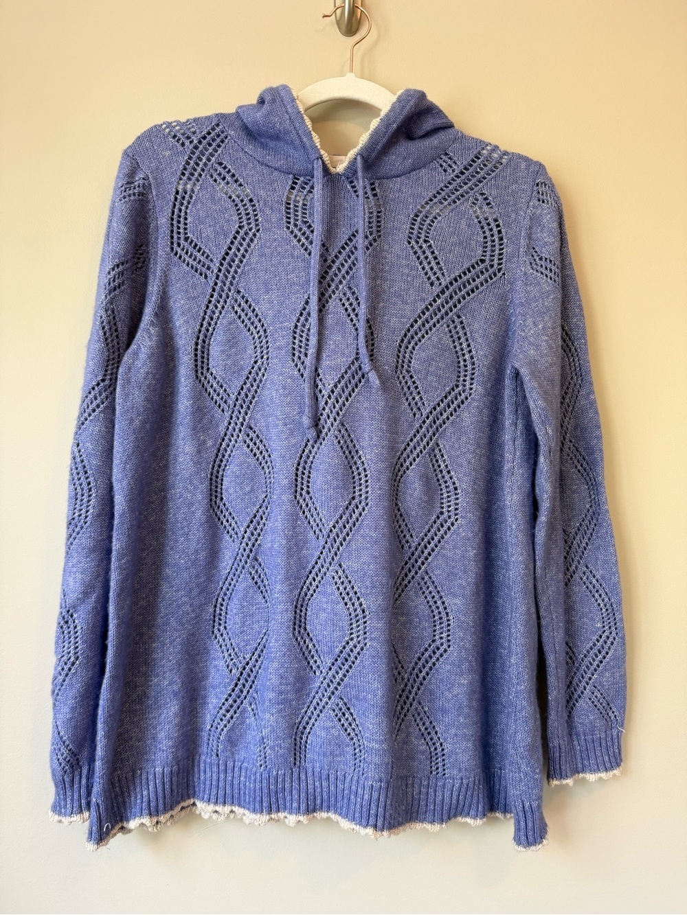 Soft Surroundings Periwinkle Cable Knit Hooded Sweater L